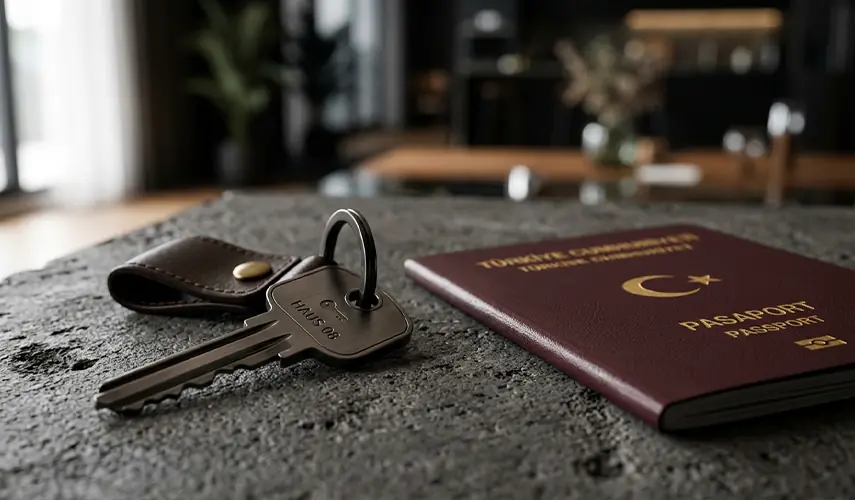 Turkish passport and house keys for real estate investment citizenship program