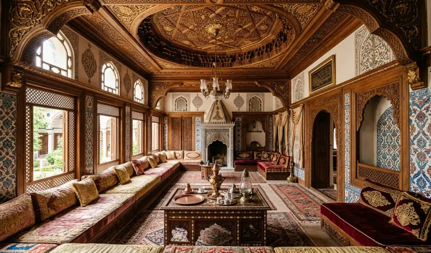 Restored Ottoman Divanhane interior in a historic Istanbul property.