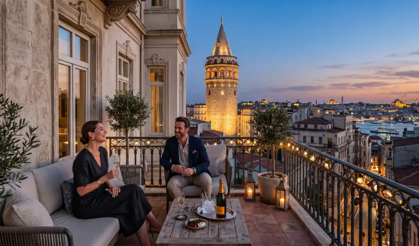 Modern luxury living in a restored historic Istanbul apartment.